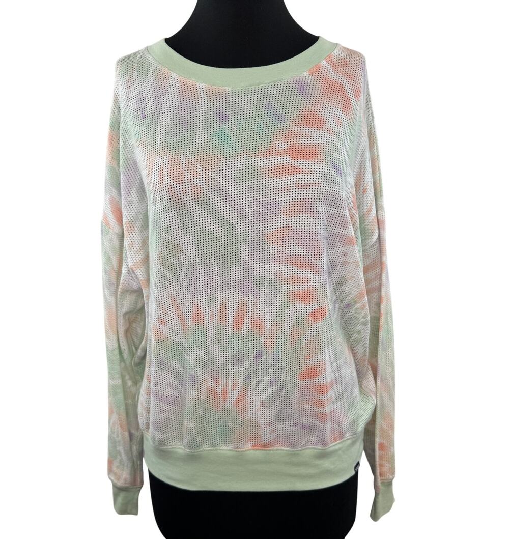 Victoria Secret PINK Multi Top Tie-Dye Perforated Drop Shoulder Size Large L NEW